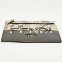 مملوكة مسبقًا جراب فندي جلد بني/بيج بجلد الثعبان فلات