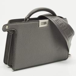 Pre Owned Fendi Peekaboo ISeeU X-Cross Grey Leather Top Handle Bag