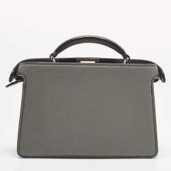 Pre Owned Fendi Peekaboo ISeeU X-Cross Grey Leather Top Handle Bag