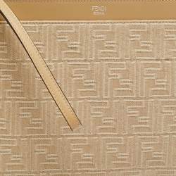 Pre Owned Fendi Medium Beige FF Jacquard Canvas Flat Pouch