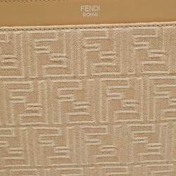 Pre Owned Fendi Medium Beige FF Jacquard Canvas Flat Pouch