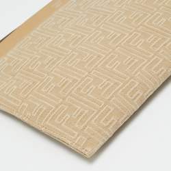 Pre Owned Fendi Medium Beige FF Jacquard Canvas Flat Pouch