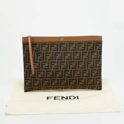 Pre Owned Fendi Large Brown Zucca Canvas Flat Pouch