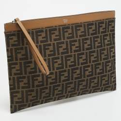 Pre Owned Fendi Large Brown Zucca Canvas Flat Pouch