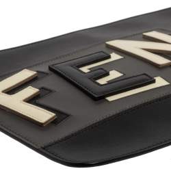 Pre Owned حقيبة صغيرة فندي فوكابلوري ثري دي جلد أسود بالشعار وسحاب