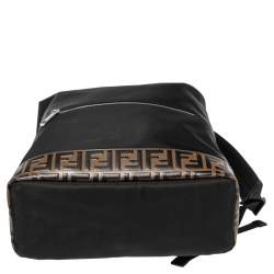 Pre Owned حقيبة ظهر فندي زينو سانتاندير نايلون وحافة حلد زوكا توباكو أسود 