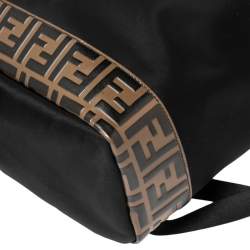 Pre Owned حقيبة ظهر فندي زينو سانتاندير نايلون وحافة حلد زوكا توباكو أسود 