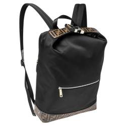 Pre Owned حقيبة ظهر فندي زينو سانتاندير نايلون وحافة حلد زوكا توباكو أسود 