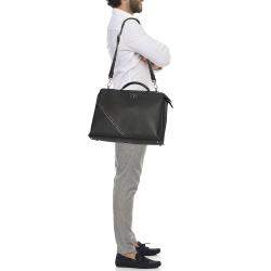 Fendi Grey Leather Peekaboo Iconic Essential Palladium Finish Briefcase