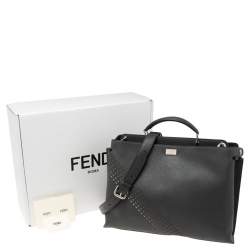 Fendi Grey Leather Peekaboo Iconic Essential Palladium Finish Briefcase