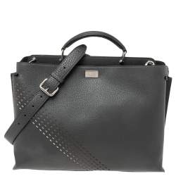 Fendi Grey Leather Peekaboo Iconic Essential Palladium Finish Briefcase