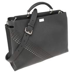 Fendi Grey Leather Peekaboo Iconic Essential Palladium Finish Briefcase