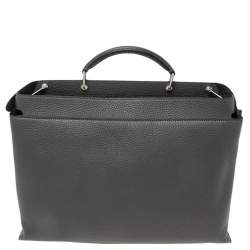 Fendi Grey Leather Peekaboo Iconic Essential Palladium Finish Briefcase