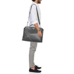 Fendi Grey Leather Peekaboo Iconic Essential Palladium Finish Briefcase