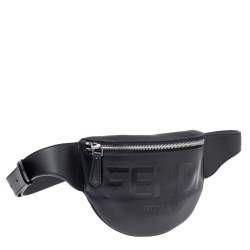 Pre Owned Fendi Black Leather Logo Belt Bag