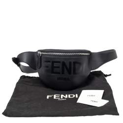 Pre Owned Fendi Black Leather Logo Belt Bag