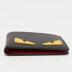 Pre Owned Fendi Black Leather Bug Eyes Bifold Wallet