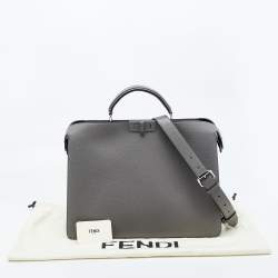 Pre Owned Fendi Grey/Black Leather Medium Peekaboo ISeeU Top Handle Bag 