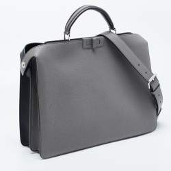 Pre Owned Fendi Grey/Black Leather Medium Peekaboo ISeeU Top Handle Bag 