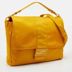 Fendi Yellow Nylon and Leather Large Flap Messenger Bag