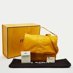 Fendi Yellow Nylon and Leather Large Flap Messenger Bag