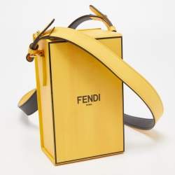 Pre Owned Fendi Yellow Leather Fluffy Logo Vertical Box Crossbody Bag