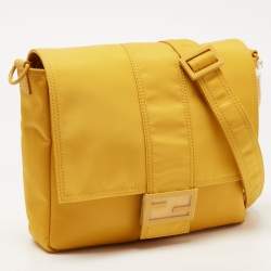 Fendi Yellow Nylon Baguette Messenger Bag