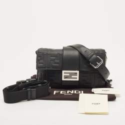 Fendi Black Zucca Embossed Leather Baguette Convertible Bag