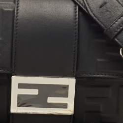 Fendi Black Zucca Embossed Leather Baguette Convertible Bag