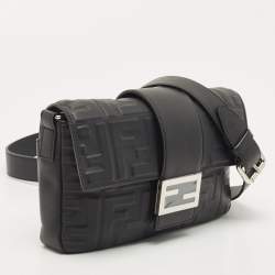 Fendi Black Zucca Embossed Leather Baguette Convertible Bag