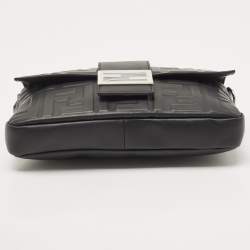 Fendi Black Zucca Embossed Leather Baguette Convertible Bag