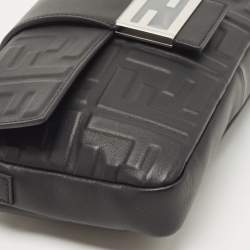 Fendi Black Zucca Embossed Leather Baguette Convertible Bag