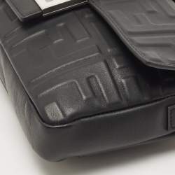 Fendi Black Zucca Embossed Leather Baguette Convertible Bag