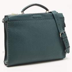 Fendi Dark Green Selleria Leather Peekaboo Fit Briefcase