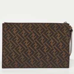 Pre Owned Fendi Tobacco Zucca Coated Canvas FENDI ROMA Flat Wristlet Pouch