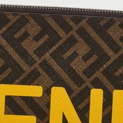 Pre Owned Fendi Tobacco Zucca Coated Canvas FENDI ROMA Flat Wristlet Pouch