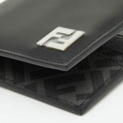 Pre Owned Fendi Black Leather and Coated Canvas Bifold Wallet