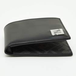 Pre Owned Fendi Black Leather and Coated Canvas Bifold Wallet