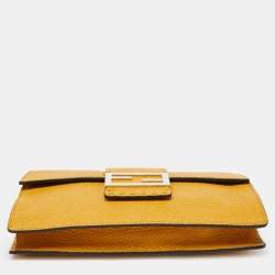 Fendi Yellow Selleria Leather Flat Baguette Messenger Bag