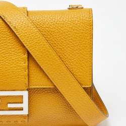 Fendi Yellow Selleria Leather Flat Baguette Messenger Bag