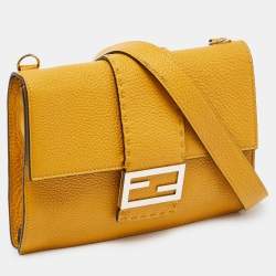 Fendi Yellow Selleria Leather Flat Baguette Messenger Bag