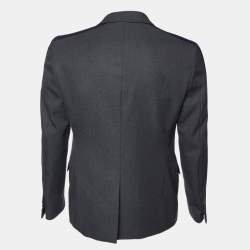 Pre Owned Fendi Dark Grey Wool Blend Contrast Trim Blazer L