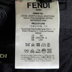 Pre Owned Fendi Dark Grey Wool Blend Contrast Trim Blazer L