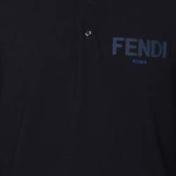 Pre Owned Fendi Navy Blue Cotton Knit Long Sleeve Polo Shirt M