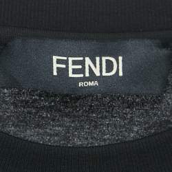 Fendi Black Logo Embroidered Cotton Crew Neck T-Shirt L