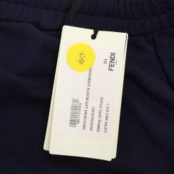 Fendi Navy Blue Cotton Knit FF Block Embossed Trousers XXL