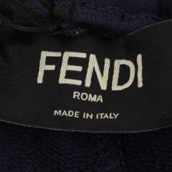 Fendi Navy Blue Cotton Knit FF Block Embossed Trousers XXL