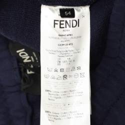 Fendi Navy Blue Cotton Knit FF Block Embossed Trousers XXL