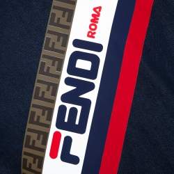 Pre Owned Fendi Navy Blue Denim & Latex Embossed Logo Detail Jacket L