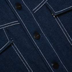 Pre Owned Fendi Navy Blue Denim & Latex Embossed Logo Detail Jacket L